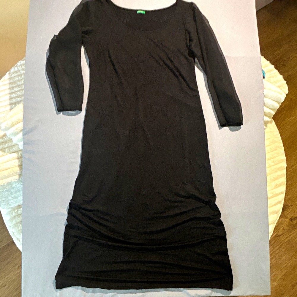 United Colors of Benetton Womens Black Sheath Knee Dress Sheer 3/4 Sleeve S